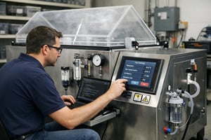 a technical guy programming a salt mist test machine