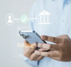 Fintech mobile banking concept with smartphone payment interface