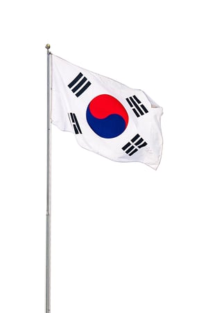 s. Sør-Koreas flagg til uavhengighetsdagen. Statssymbolet på bølget stoff